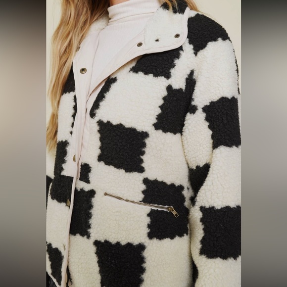 NWT Mystree Checker Fleece Jacket Black/White Size MEDIUM - Picture 2 of 8